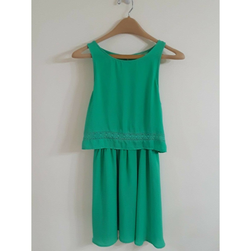 Womens Decree Spring Green Two Tier Smock Neck Preppy Spring Mini Dress